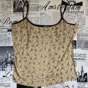 Dangerous Duds Women's Tan and Black Eiffel Tower tank top